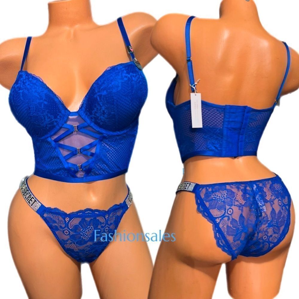 Victorias Secret Set Bombshell Add-2-Cups Push Up Corset bra & Shine Strap Panty